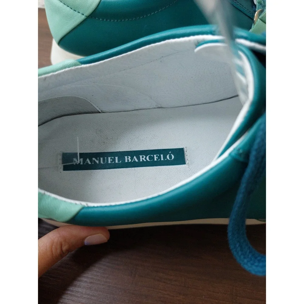 Manuel Barcelo Teal Leather Platform Sneakers Square Toe Made in Spain Size‎ 37